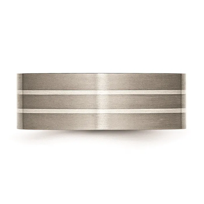 Rings Titanium Sterling Silver Inlay Flat 8mm Brushed Band TB213 Chisel Rings Titanium Sterling Silver Inlay Flat 8mm Brushed Band TB213 Chisel