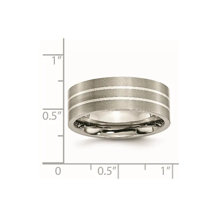 Rings Titanium Sterling Silver Inlay Flat 8mm Brushed Band TB213 Chisel Rings Titanium Sterling Silver Inlay Flat 8mm Brushed Band TB213 Chisel