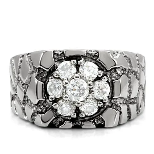 Rings TK121 High polished no plating Stainless Steel Ring with AAA Grade CZ in Clear Alamode