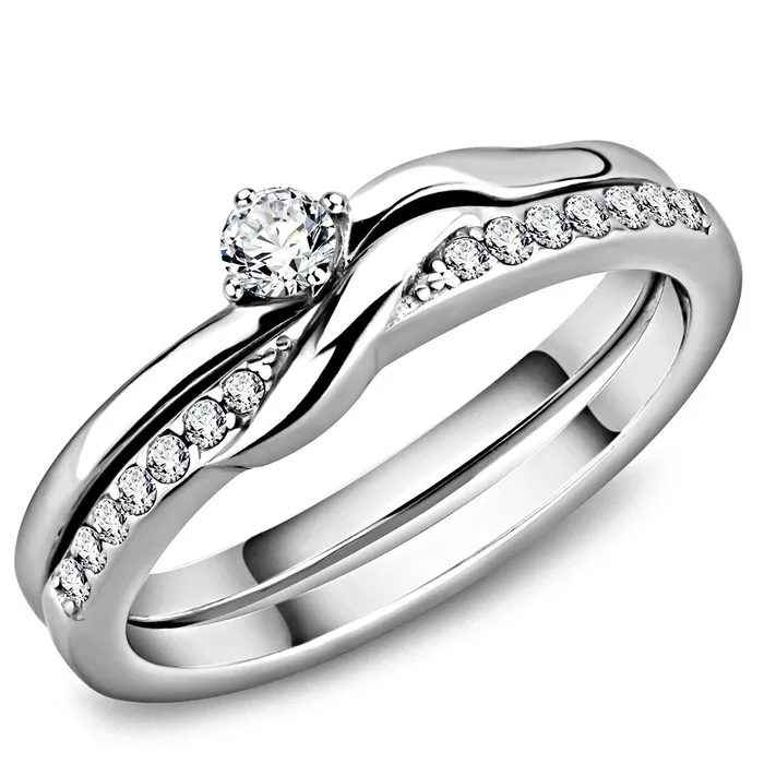 Rings TK3508 High polished no plating Stainless Steel Ring with AAA Grade CZ in Clear Alamode Rings TK3508 High polished no plating Stainless Steel Ring with AAA Grade CZ in Clear Alamode
