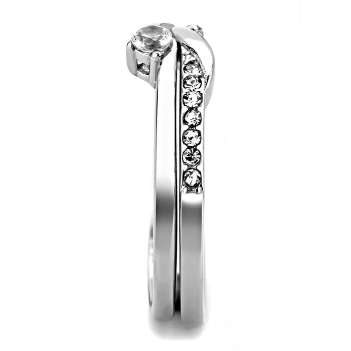 Rings TK3508 High polished no plating Stainless Steel Ring with AAA Grade CZ in Clear Alamode