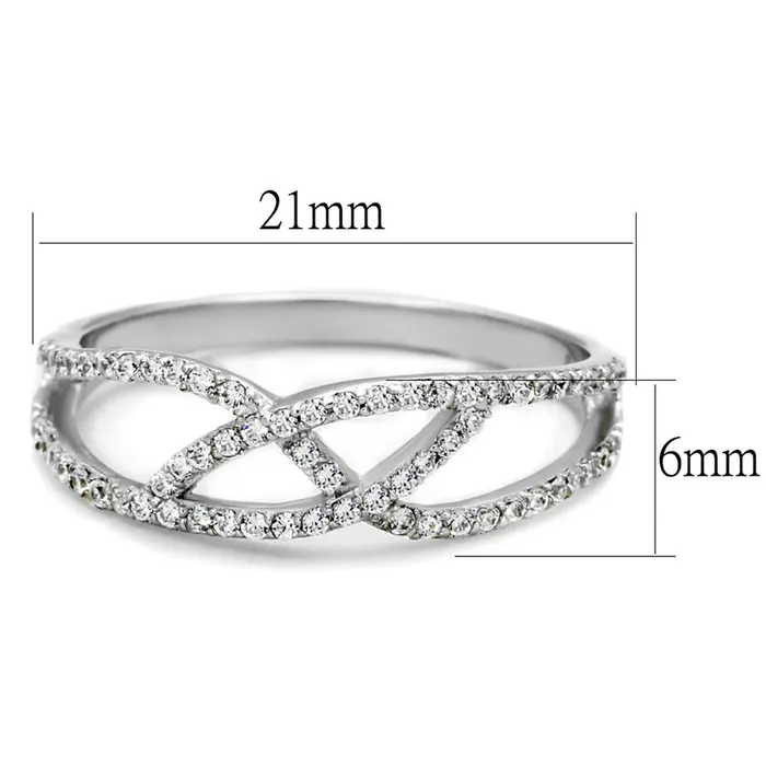 Rings TS201 Rhodium 925 Sterling Silver Ring with AAA Grade CZ in Clear Alamode