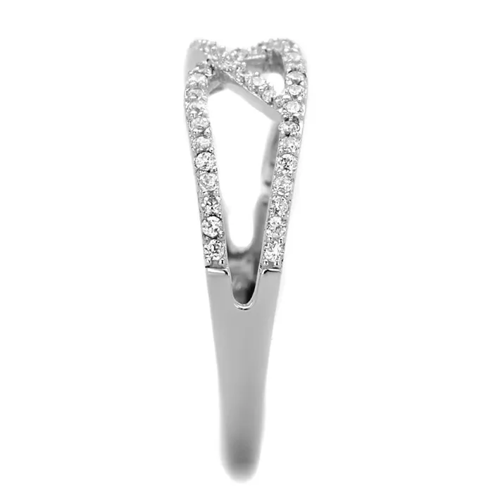 Rings TS201 Rhodium 925 Sterling Silver Ring with AAA Grade CZ in Clear Alamode