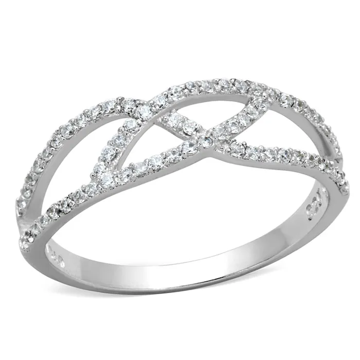 Rings TS201 Rhodium 925 Sterling Silver Ring with AAA Grade CZ in Clear Alamode