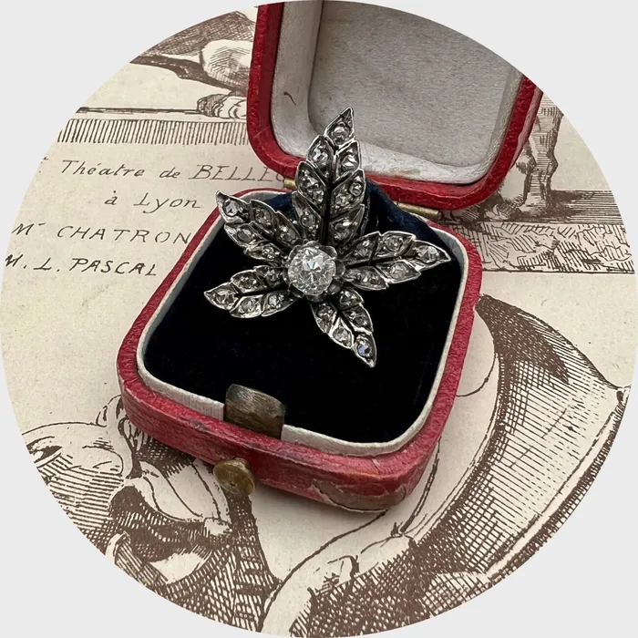 Rings Victorian RoseCut Diamond Maple Leaf Brooch 21stfinds