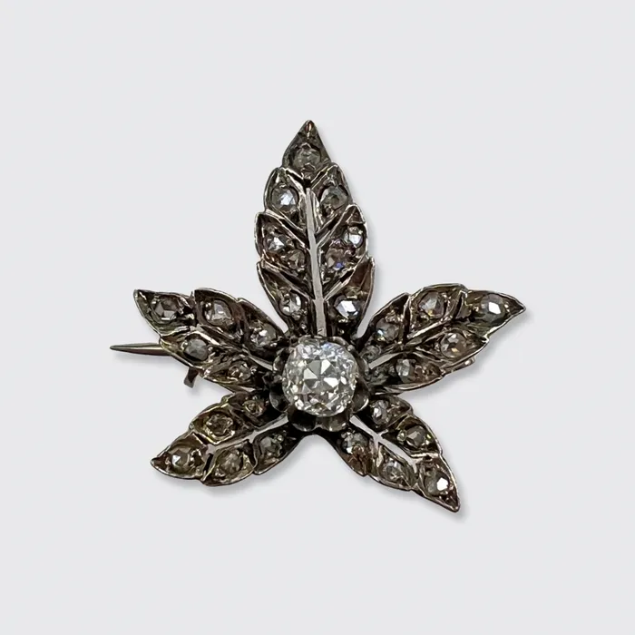 Rings Victorian RoseCut Diamond Maple Leaf Brooch 21stfinds