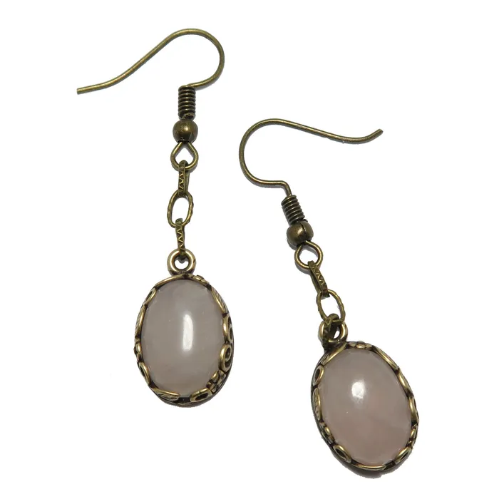 Rose Quartz Earrings Timeless Lover Gem on Chain Satin Crystals Earrings