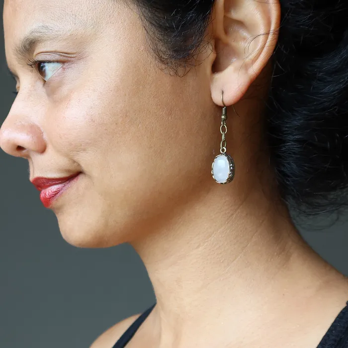 Rose Quartz Earrings Timeless Lover Gem on Chain Satin Crystals Earrings