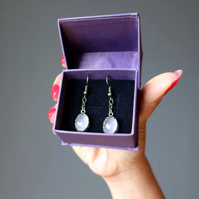 Rose Quartz Earrings Timeless Lover Gem on Chain Satin Crystals Earrings