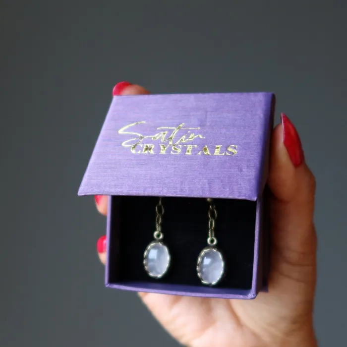 Rose Quartz Earrings Timeless Lover Gem on Chain Satin Crystals Earrings