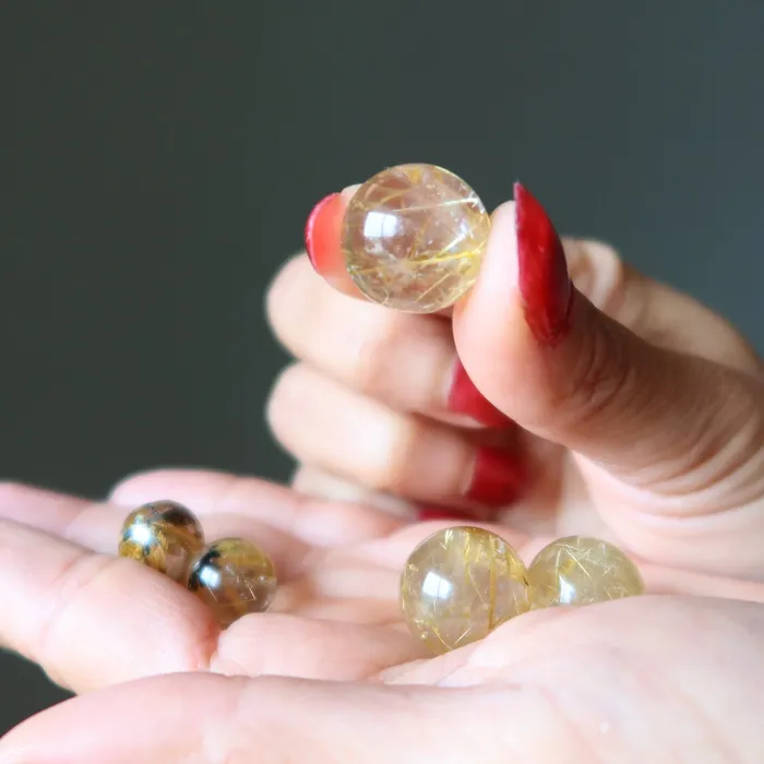 Rutilated Quartz Sphere Gold Quality Clear Crystal Ball Satin Crystals PreStyled Sets