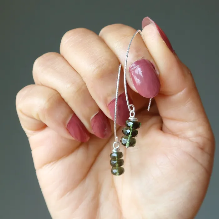Satin Crystals Earrings Moldavite Earrings Swing on a Star Gems Sterling Silver