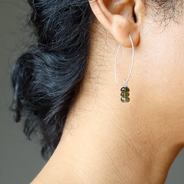 Satin Crystals Earrings Moldavite Earrings Swing on a Star Gems Sterling Silver