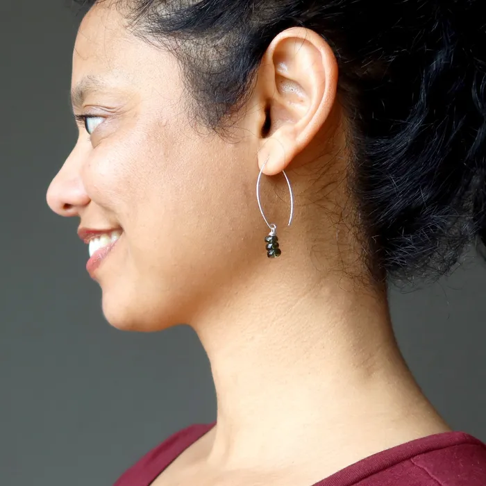 Satin Crystals Earrings Moldavite Earrings Swing on a Star Gems Sterling Silver