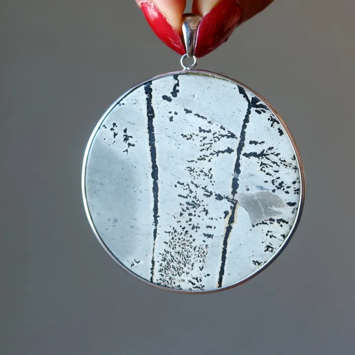 Satin Crystals Necklaces Dendritic Jasper Pendant Nature is Perfect Round Picture Stone