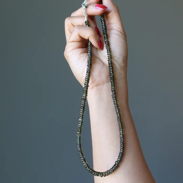 Satin Crystals Necklaces Moldavite Necklace Queen of the Galaxy Faceted Royal Gemstones