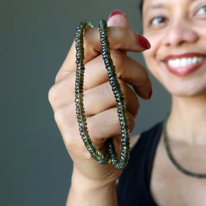 Satin Crystals Necklaces Moldavite Necklace Queen of the Galaxy Faceted Royal Gemstones