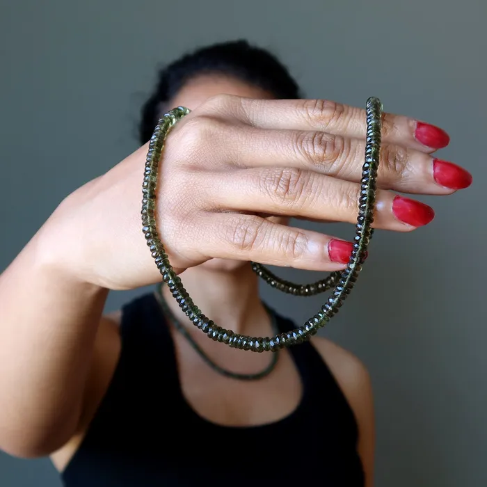 Satin Crystals Necklaces Moldavite Necklace Queen of the Galaxy Faceted Royal Gemstones