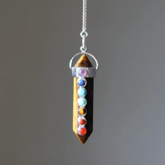 Satin Crystals Necklaces Tigers Eye Necklace Chakra Pendulum Go Sterling Silver