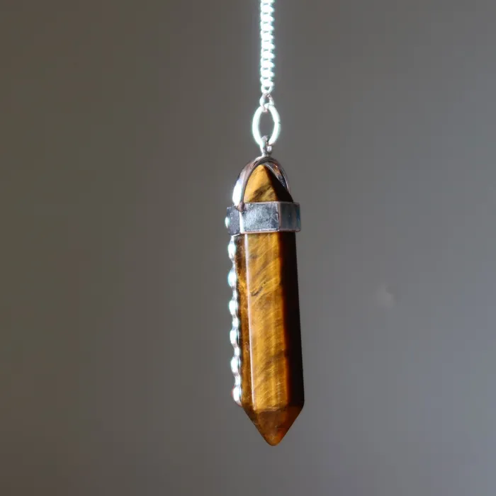 Satin Crystals Necklaces Tigers Eye Necklace Chakra Pendulum Go Sterling Silver