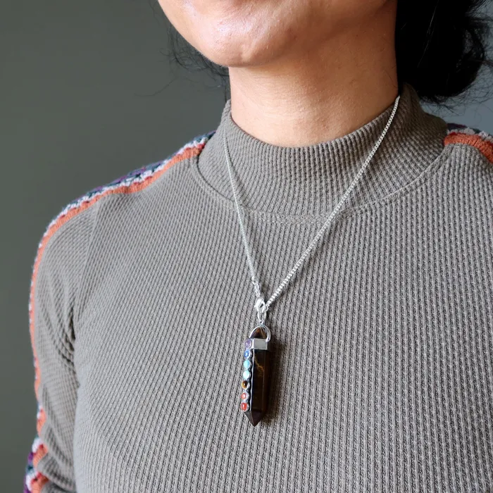 Satin Crystals Necklaces Tigers Eye Necklace Chakra Pendulum Go Sterling Silver