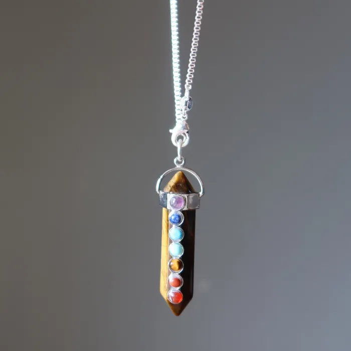 Satin Crystals Necklaces Tigers Eye Necklace Chakra Pendulum Go Sterling Silver