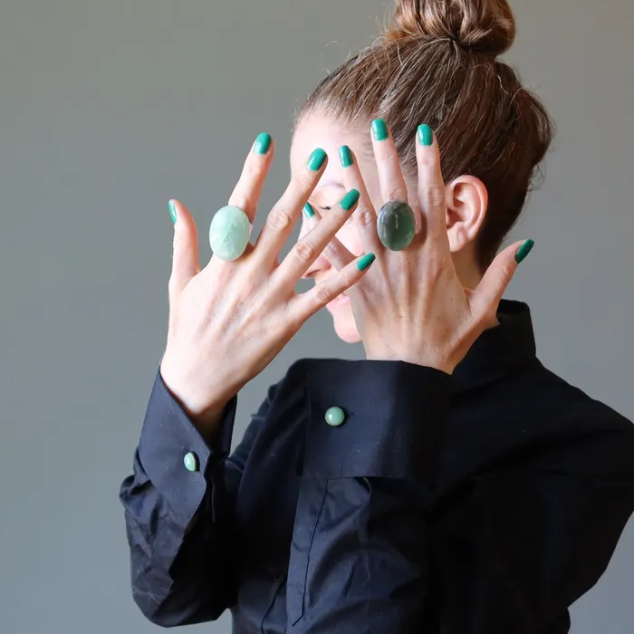 Satin Crystals Rings Green Aventurine Ring Big Bounty Bronze Adjustable