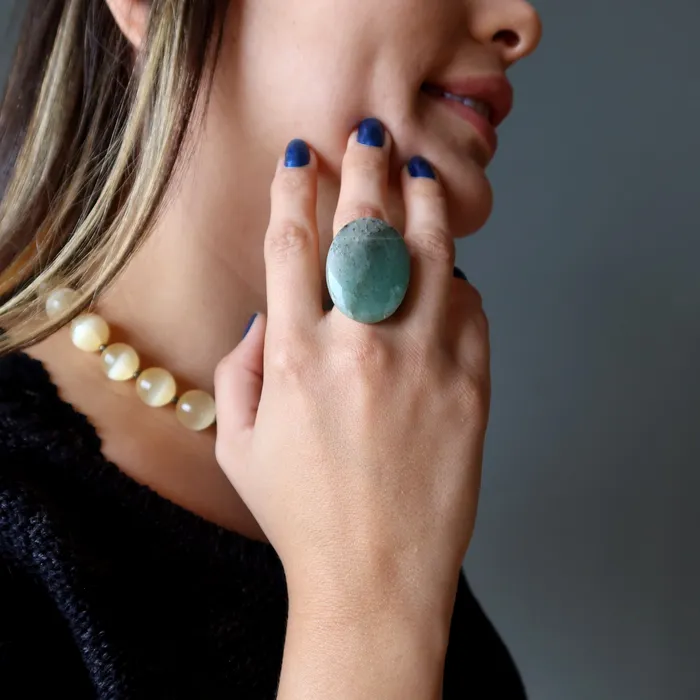 Satin Crystals Rings Green Aventurine Ring Big Bounty Bronze Adjustable