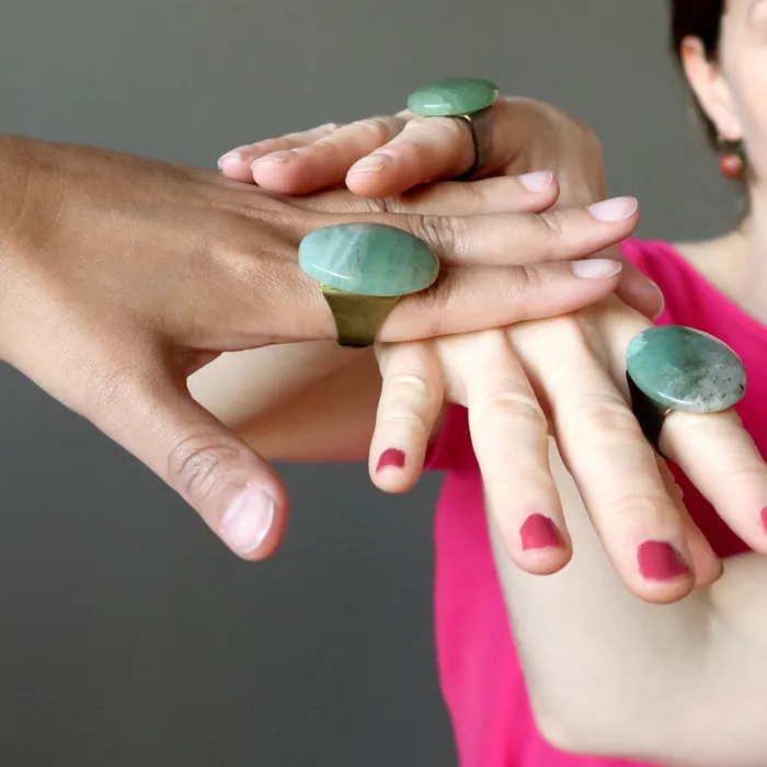 Satin Crystals Rings Green Aventurine Ring Big Bounty Bronze Adjustable