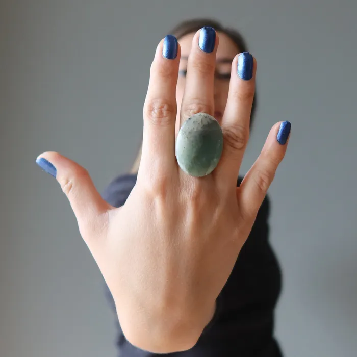 Satin Crystals Rings Green Aventurine Ring Big Bounty Bronze Adjustable
