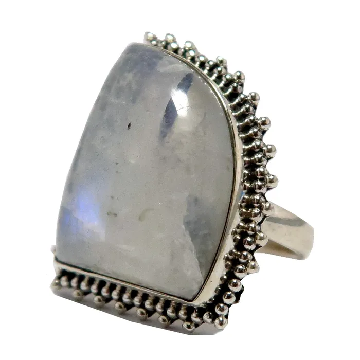 Satin Crystals Rings Rainbow Moonstone Ring White Sterling Silver Size 85