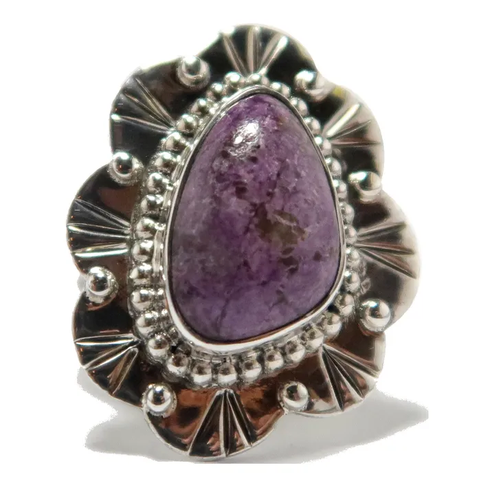 Satin Crystals Rings Sugilite Ring Purple Flower Sterling Silver Size 85