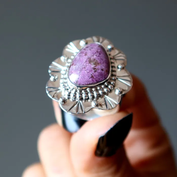 Satin Crystals Rings Sugilite Ring Purple Flower Sterling Silver Size 85