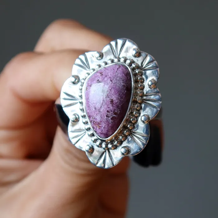 Satin Crystals Rings Sugilite Ring Purple Flower Sterling Silver Size 85