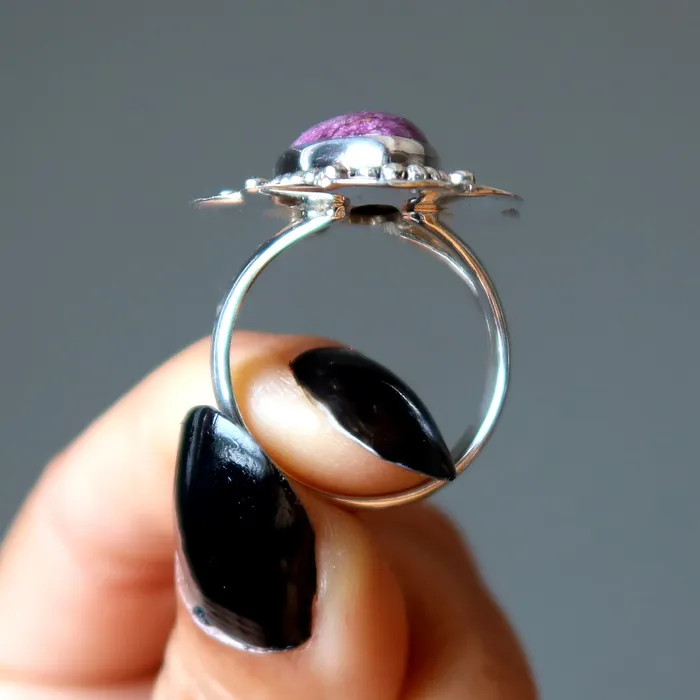 Satin Crystals Rings Sugilite Ring Purple Flower Sterling Silver Size 85