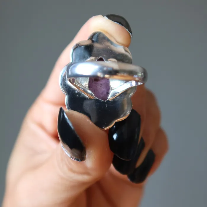 Satin Crystals Rings Sugilite Ring Purple Flower Sterling Silver Size 85