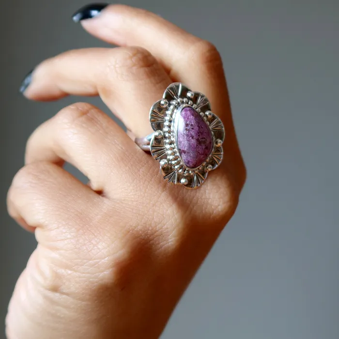 Satin Crystals Rings Sugilite Ring Purple Flower Sterling Silver Size 85