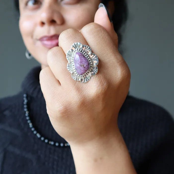Satin Crystals Rings Sugilite Ring Purple Flower Sterling Silver Size 85
