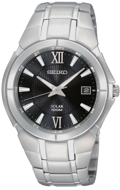 Seiko Seiko SNE087 Mens Black Dial Solar Powered Stainless Steel Watch Bracelets Seiko Seiko SNE087 Mens Black Dial Solar Powered Stainless Steel Watch Bracelets