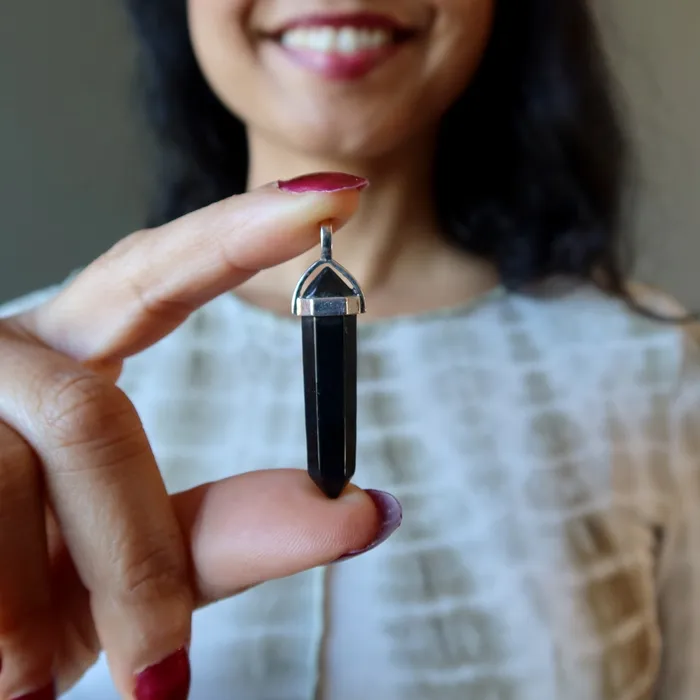 Shungite Pendant Point My Personal Guardian Silver Satin Crystals Necklaces