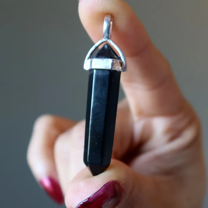 Shungite Pendant Point My Personal Guardian Silver Satin Crystals Necklaces