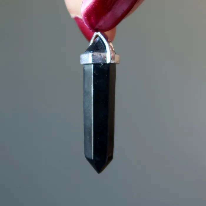 Shungite Pendant Point My Personal Guardian Silver Satin Crystals Necklaces