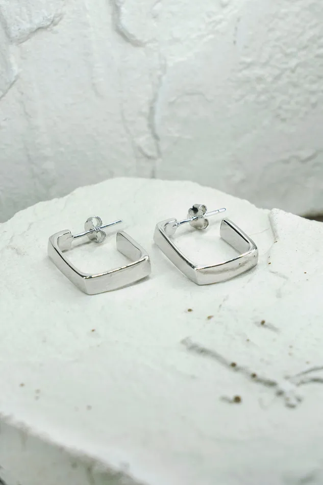 Square Hoop Stud Earrings Silver Kty Earrings