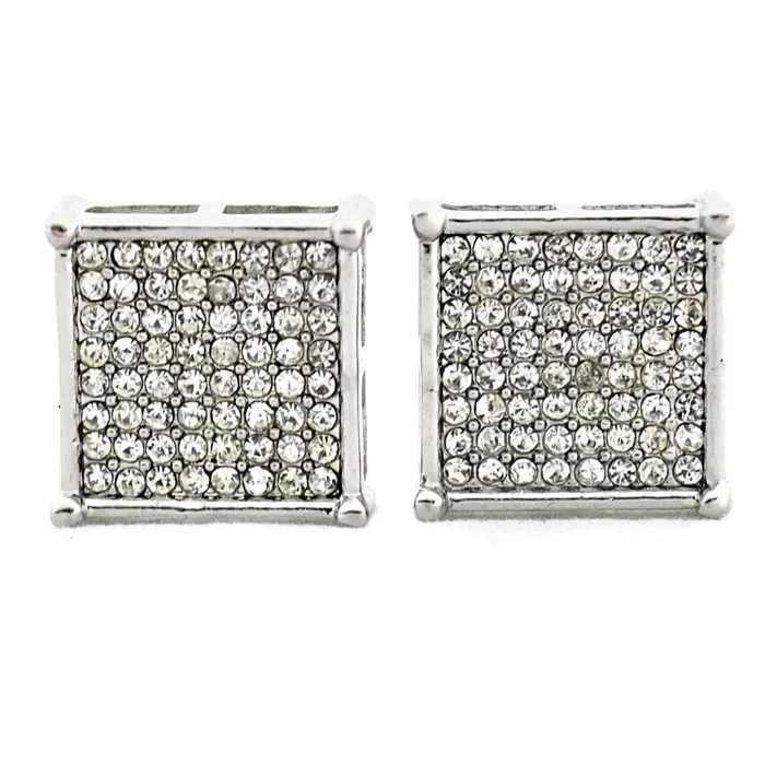 Square Silver Tone Iced Earrings 15MM Bling Cartel Admin Earrings