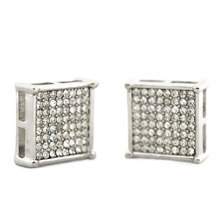 Square Silver Tone Iced Earrings 15MM Bling Cartel Admin Earrings