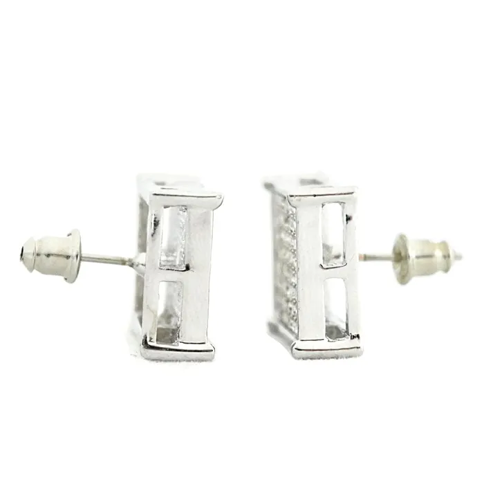 Square Silver Tone Iced Earrings 15MM Bling Cartel Admin Earrings