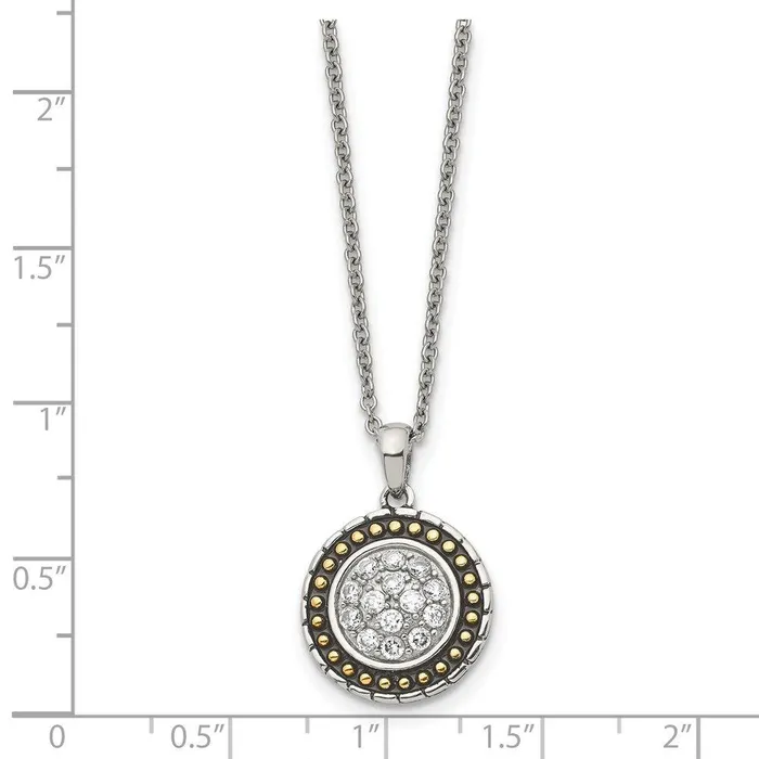Stainless Steel CZ with Yellow IPplated Antiqued Circle Necklace Chisel Necklaces Stainless Steel CZ with Yellow IPplated Antiqued Circle Necklace Chisel Necklaces