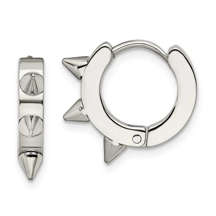 Stainless Steel Polished Spiked Hinged Hoop Earrings Chisel Earrings
