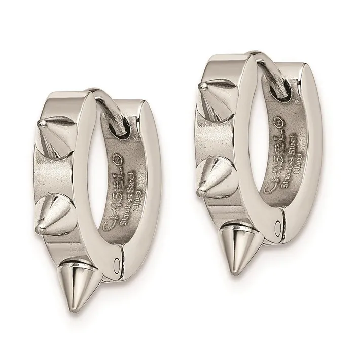 Stainless Steel Polished Spiked Hinged Hoop Earrings Chisel Earrings Stainless Steel Polished Spiked Hinged Hoop Earrings Chisel Earrings