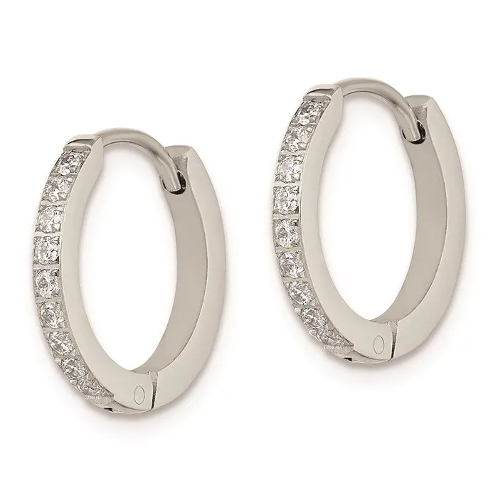 Stainless Steel Polished with Preciosa Crystal 2mm Hinged Hoop Earrings Chisel Earrings Stainless Steel Polished with Preciosa Crystal 2mm Hinged Hoop Earrings Chisel Earrings